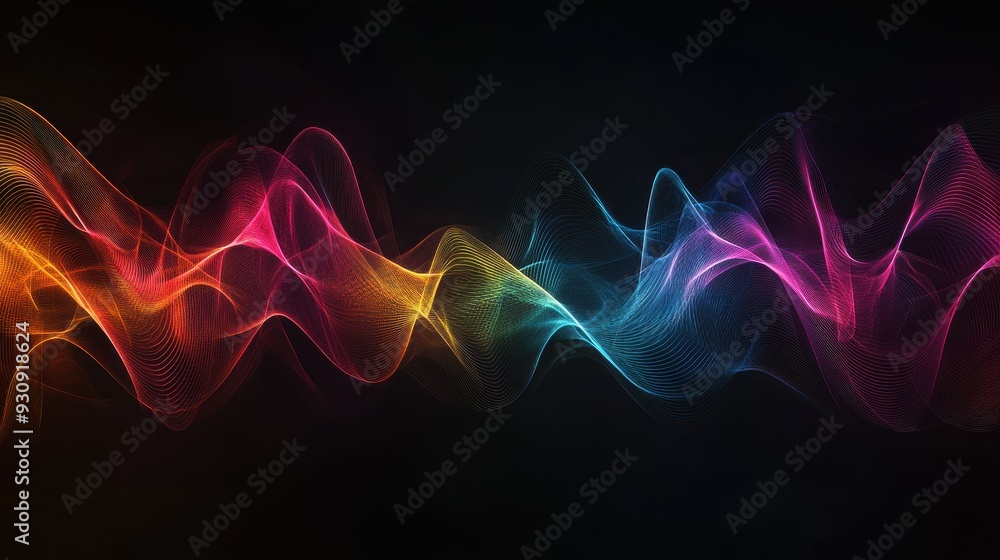 Abstract Colorful Neon Wave Lines on Black Background - Futuristic Digital Art. Abstract Colorful Neon Wave Lines on Black Background - Futuristic Digital Art.