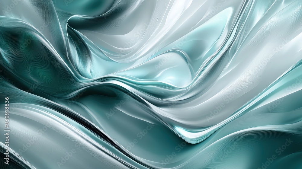 Obraz premium Abstract Teal and White Swirling Lines Background, Modern Digital Art, Flowing Curves, Artistic Design, Abstract Pattern.