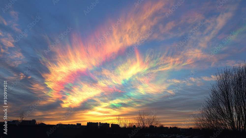 Fototapeta premium Ethereal City View: Ice Crystal Clouds in the Sky