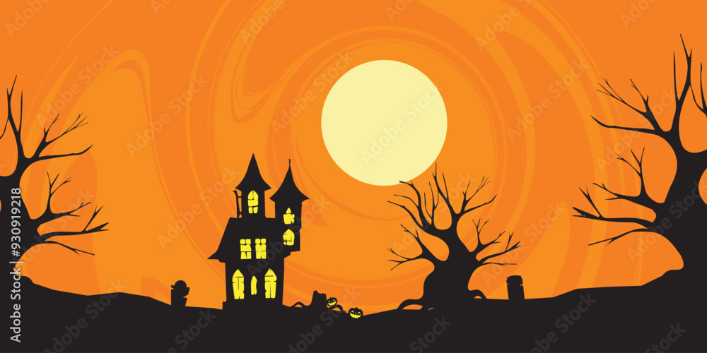 Halloween background design, Halloween night,spooky atmosphere, pumpkin, halloween night silhouette design. Halloween background design, Halloween night,spooky atmosphere, pumpkin, halloween night silhouette design.