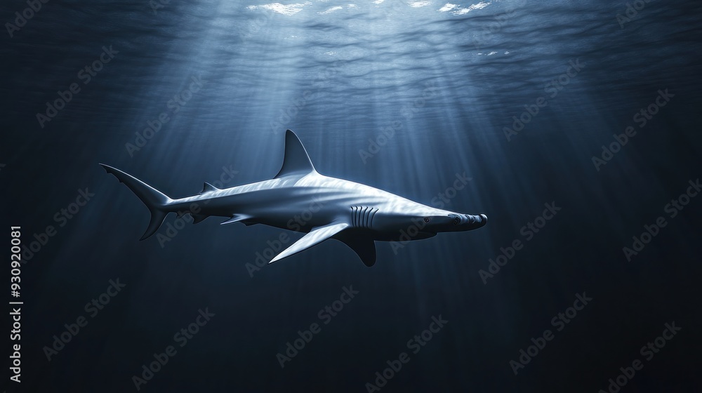 Obraz premium Shark Underwater with Light Rays