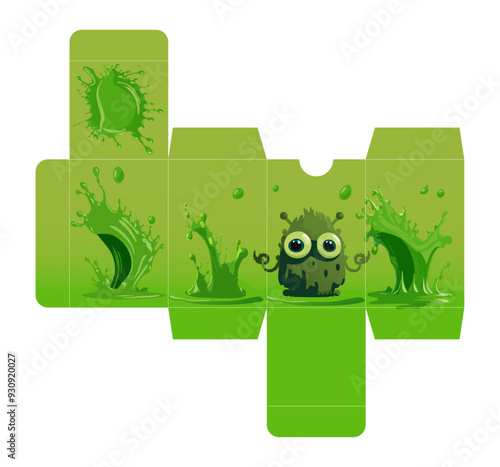 DIY halloween Swamp Thing monsters box to assemble with fun and funny scary swamp monster illustration in vector