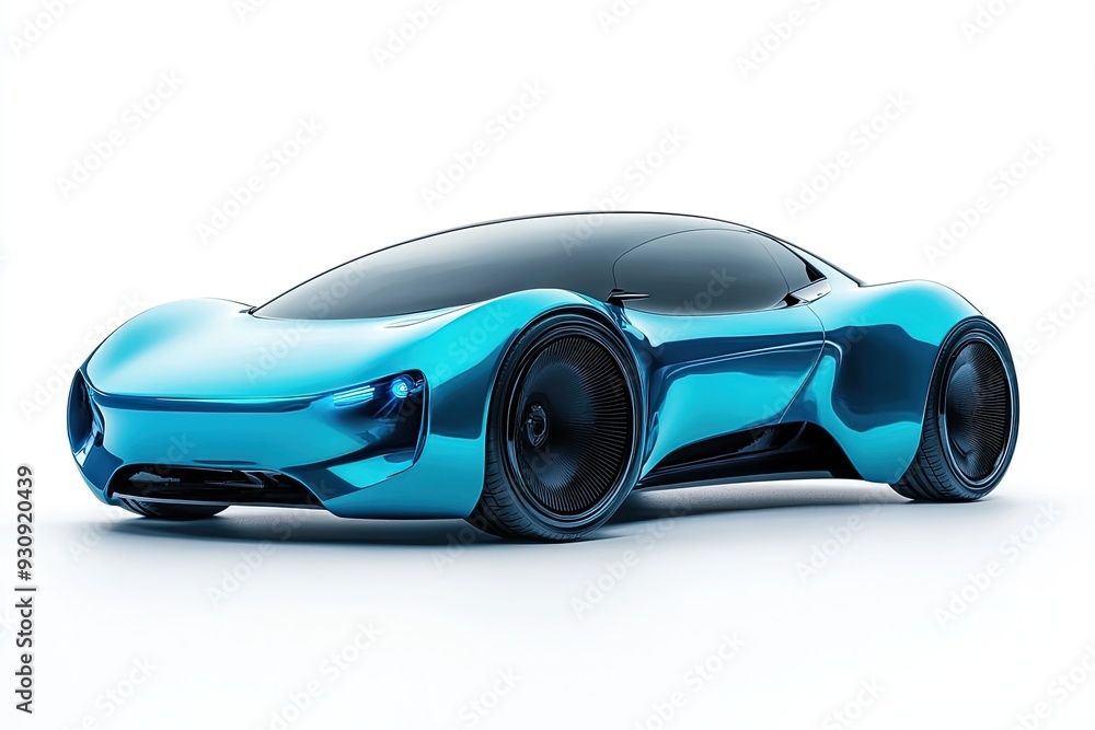 Sleek Futuristic Electric Car with Aerodynamic Design and Glossy Blue Finish on White Background Sleek Futuristic Electric Car with Aerodynamic Design and Glossy Blue Finish on White Background