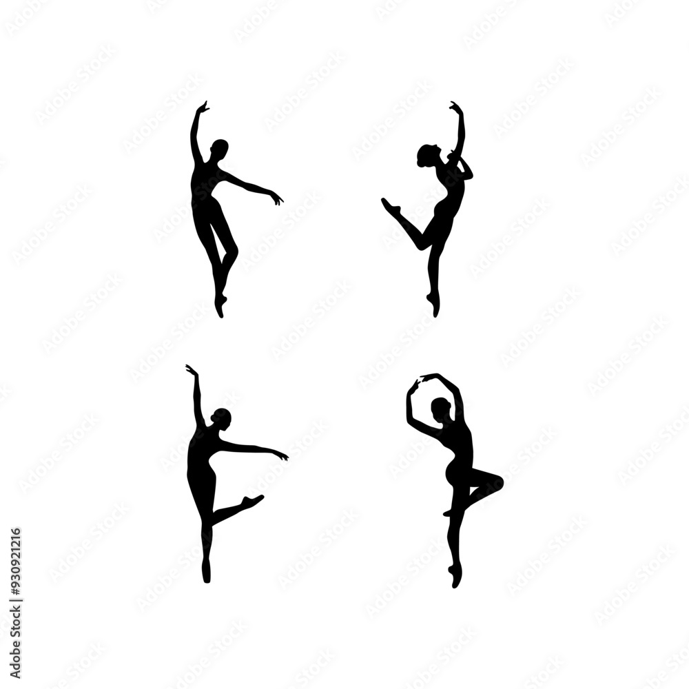 Fototapeta premium siluet women dance. woman dancer vector illustration for an icon,symbol or logo. a set of female dancer silhouettes