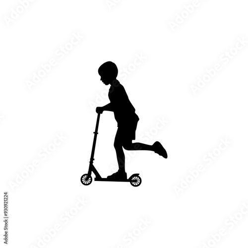 siluet kid playing kickboard .vector illustration of kid playing kickboard for icon,symbol or logo. silhouette of boy playing kickboard