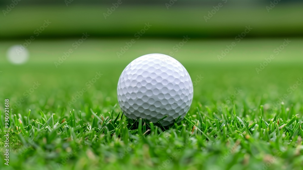 Golf ball resting on perfectly manicured green symbolizing precision, focus, and sport of golf Golf ball resting on perfectly manicured green symbolizing precision, focus, and sport of golf
