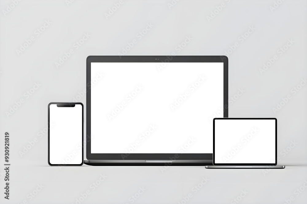 Blank Digital Device Mockup Front View angle : Laptop, Phone and Tablet mockup Blank Digital Device Mockup Front View angle : Laptop, Phone and Tablet mockup