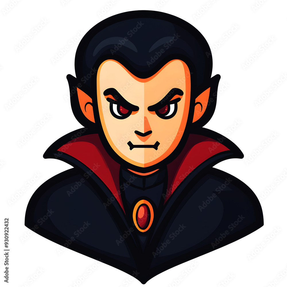 A cartoon vampire with a red cape and a red cross on his forehead A cartoon vampire with a red cape and a red cross on his forehead
