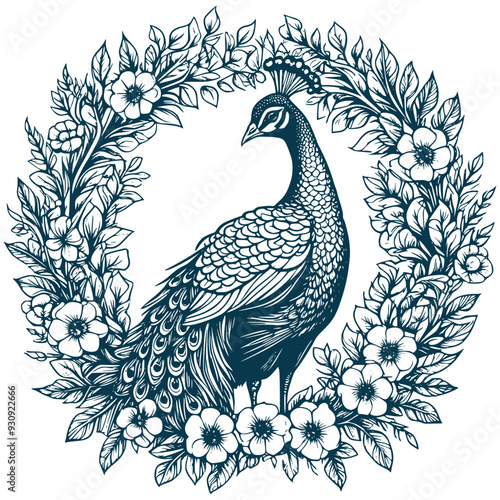 Wallpaper Mural Aesthetic Floral Peacock Illustration Graphic Floral Wreath Silhouette Illustration Torontodigital.ca