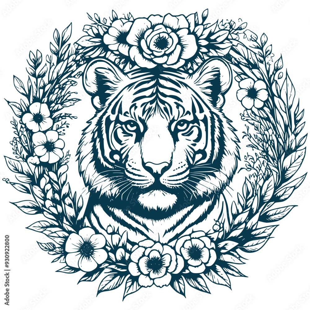 Aesthetic Floral Tiger Illustration Graphic Floral Wreath Silhouette Illustration Aesthetic Floral Tiger Illustration Graphic Floral Wreath Silhouette Illustration