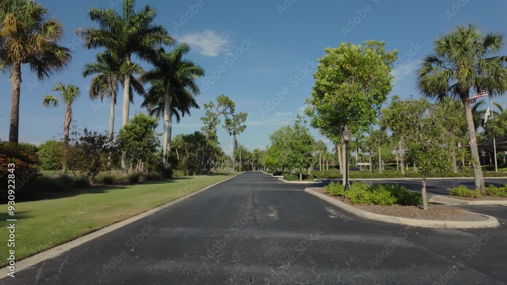 Rear POV view of car driving on street in Naples Florida on sunny day. Rear POV view of car driving on street in Naples Florida on sunny day.