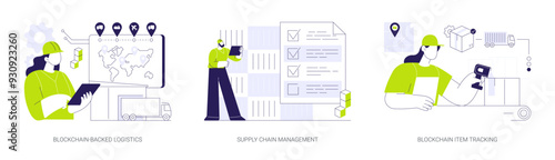 Blockchain technology in logistics abstract concept vector illustrations.