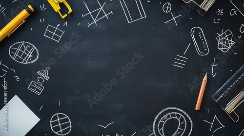 Elegantly Designed Chalkboard with School Symbols and Math Equations, Ideal for Online Education Banners and Website Templates. Back to School Theme with High-Resolution, Studio-Grade Lighting 