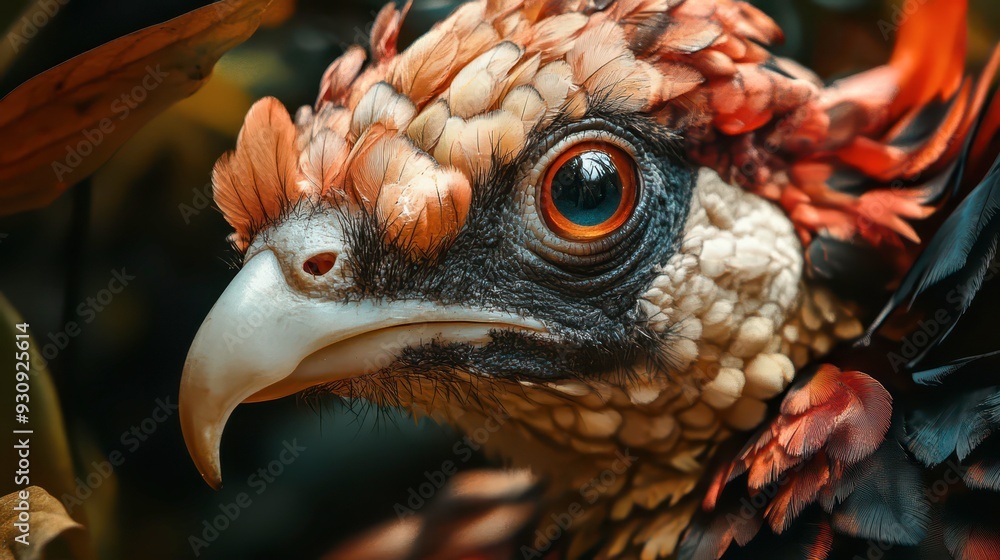Close-up of a colorful bird with striking features in a forest setting Close-up of a colorful bird with striking features in a forest setting