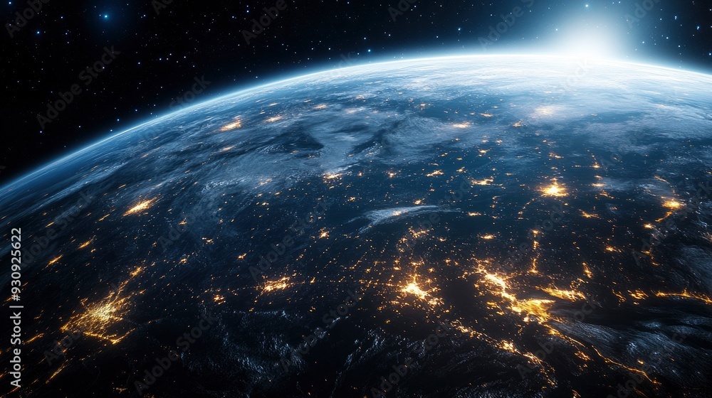 Nightly Earth planet in outer space. City lights on planet. Life of people. Solar system element. Elements of this image furnished , ai Nightly Earth planet in outer space. City lights on planet. Life of people. Solar system element. Elements of this image furnished , ai
