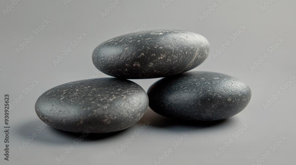 Three Stacked Smooth Stones on Grey Background Three Stacked Smooth Stones on Grey Background