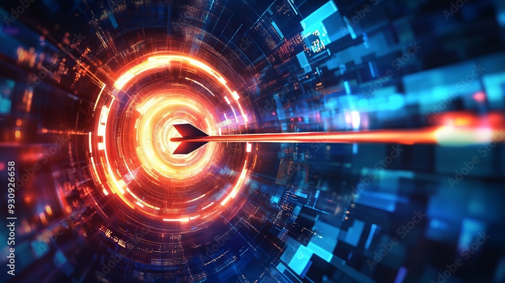 Abstract digital target with an arrow in the center. Abstract digital target with an arrow in the center.