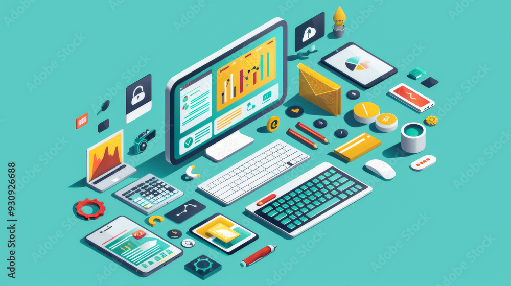 computer with charts and graph, analysis business financial data computer with charts and graph, analysis business financial data