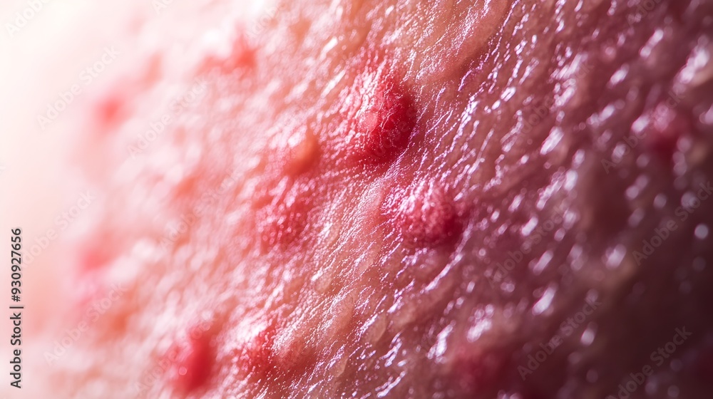 Fototapeta premium Close up View of Irritated Inflamed Skin with Visible Rashes or Eruption