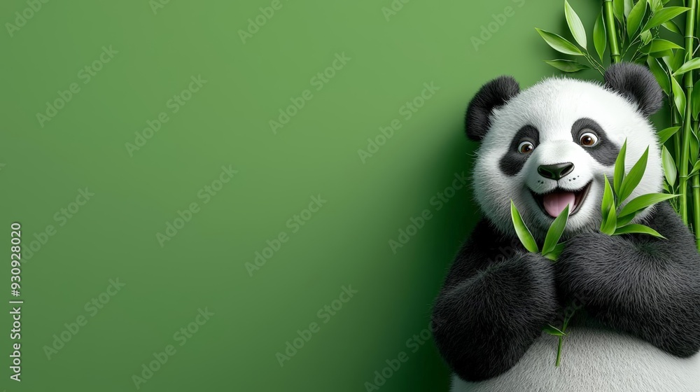 Obraz premium A 3D panda with a soft minimal bamboo background