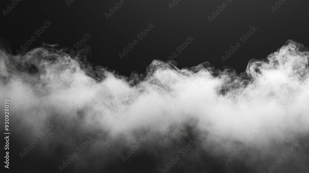 Panoramic view of the abstract fog. White cloudiness, mist or smog moves on black background. Beautiful swirling gray smoke. Mockup for your logo. Wide angle horizontal wallpaper or web banner, ai Panoramic view of the abstract fog. White cloudiness, mist or smog moves on black background. Beautiful swirling gray smoke. Mockup for your logo. Wide angle horizontal wallpaper or web banner, ai