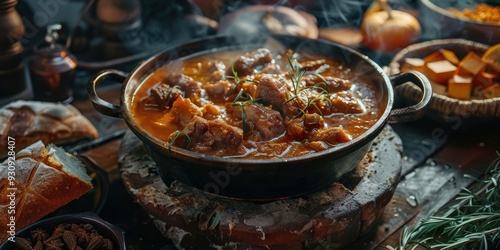 Chicken meat with Syrian molokhiya stew photo