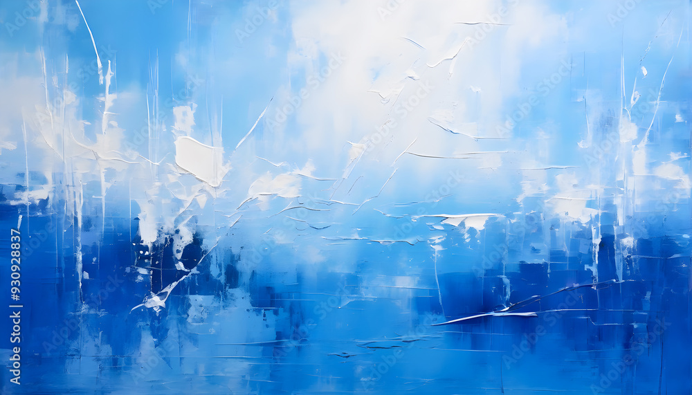 Fototapeta premium Cool-Toned Abstract Acrylic Painting with Icy Blue and Silver Brushstrokes, Evoking Winter, Coldness, and a Serene Chill