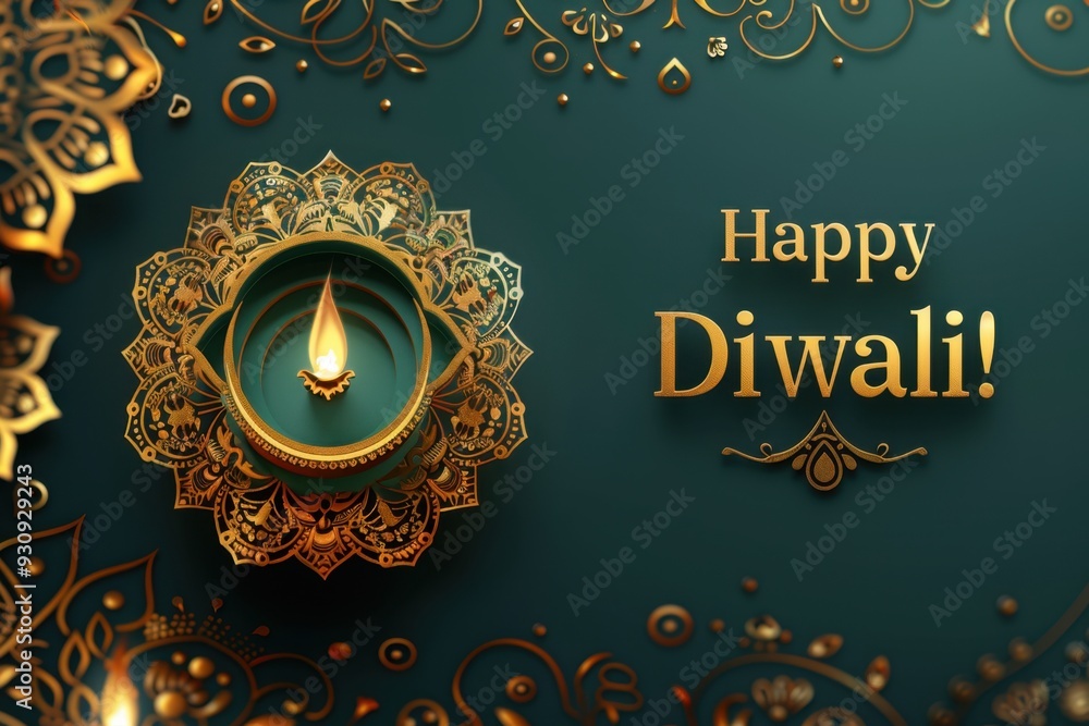 Φωτογραφία Elegant Diwali Festival Banner with Gold Paper-Cut Rangoli on Dark Green Backgro