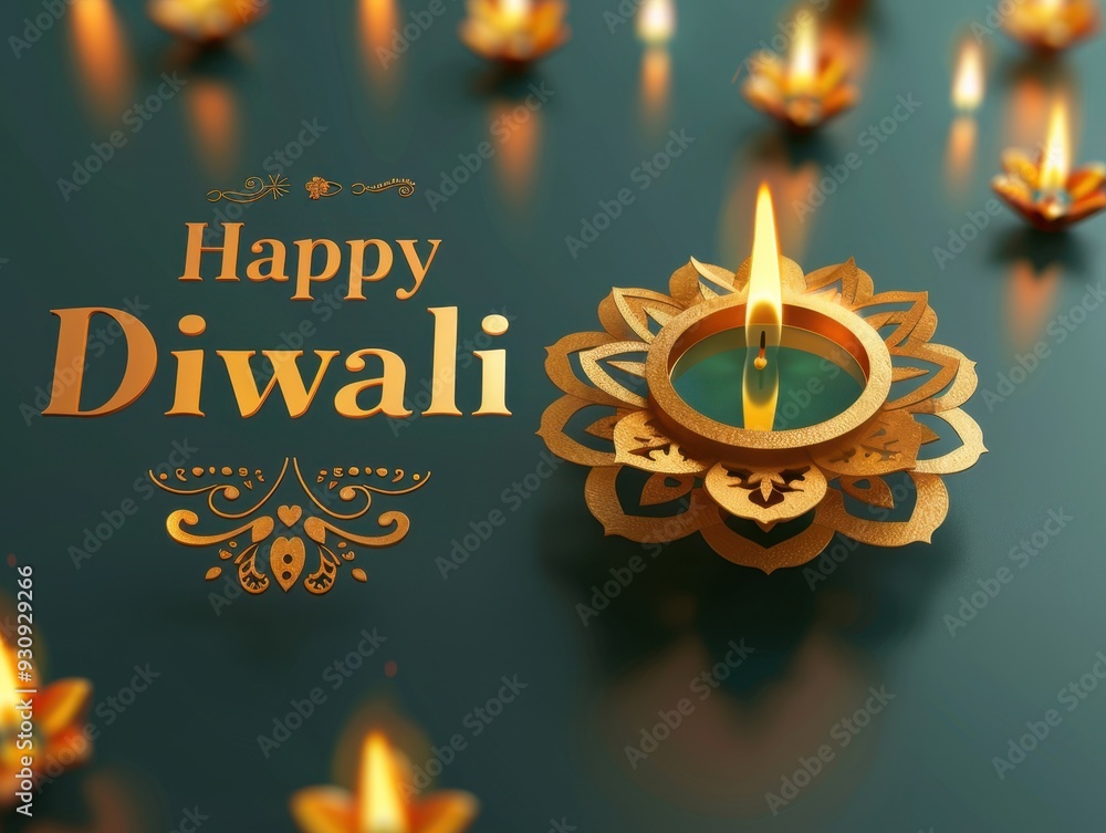 Φωτογραφία Elegant Diwali Festival Banner with Gold Paper-Cut Rangoli on Dark Green Backgro