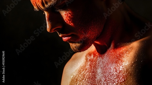 Sunburned Person Showing Peeling Skin on Shoulders Due to Overexposure to Summer Sun photo