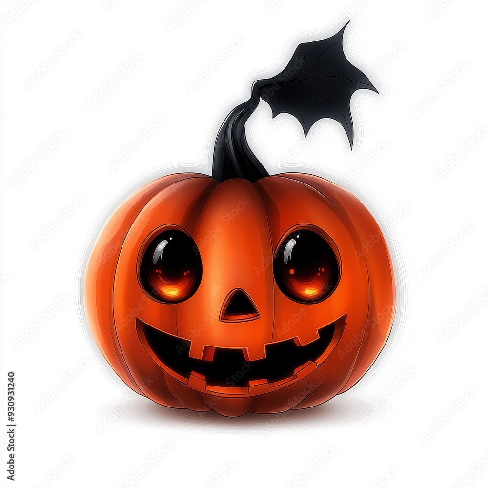 Fototapeta premium A pumpkin carved for Halloween on a white background. 