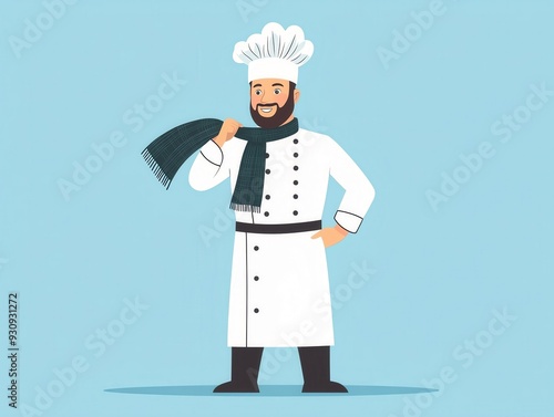 Wallpaper Mural Cheerful chef in a white uniform and chef hat, showcasing a confident pose with a scarf against a light blue background. Torontodigital.ca