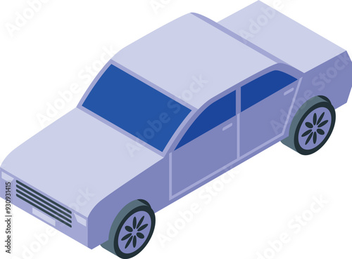 Light gray sedan car parked in isometric view, isolated on white background