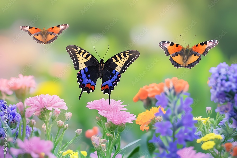 Colorful Butterflies Soaring Above Vibrant Wildflowers in a Lush Meadow. Colorful Butterflies Soaring Above Vibrant Wildflowers in a Lush Meadow.