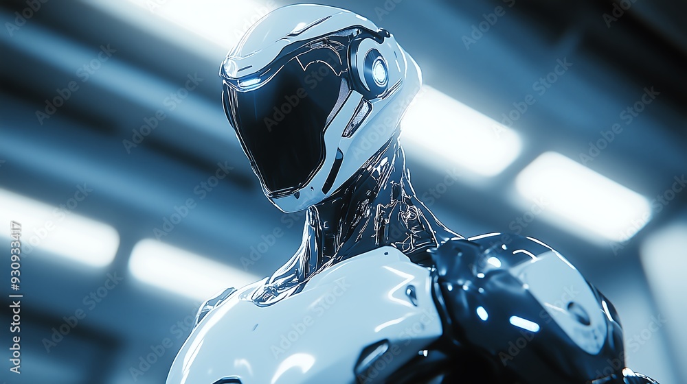 Futuristic White Robot with Sleek Design in High-Tech Facility Futuristic White Robot with Sleek Design in High-Tech Facility