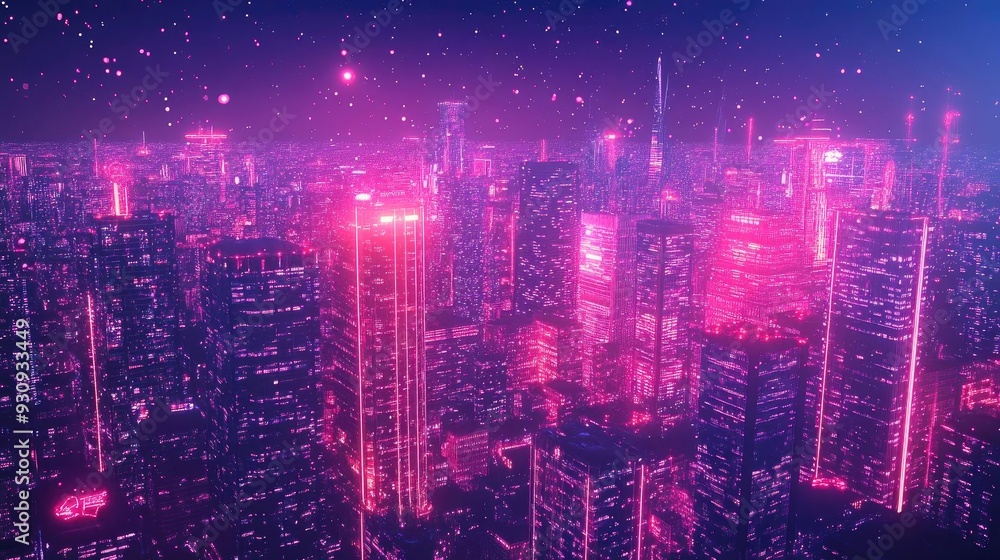 Vibrant neon cityscape at night, showcasing futuristic skyscrapers and glowing lights in a surreal, dreamy atmosphere. Vibrant neon cityscape at night, showcasing futuristic skyscrapers and glowing lights in a surreal, dreamy atmosphere.