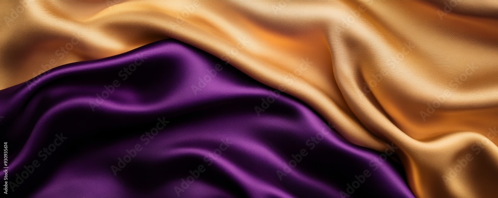 Fototapeta premium Purple and gold silk fabric, close-up