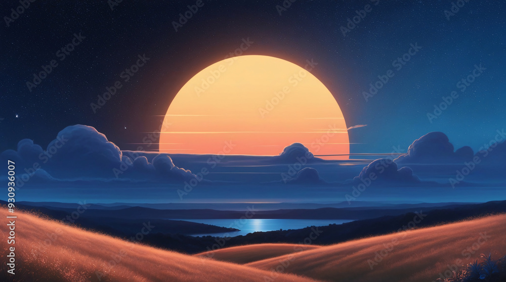 Sunset with clouds over the lake with dark blue sky. Sunset with clouds over the lake with dark blue sky.