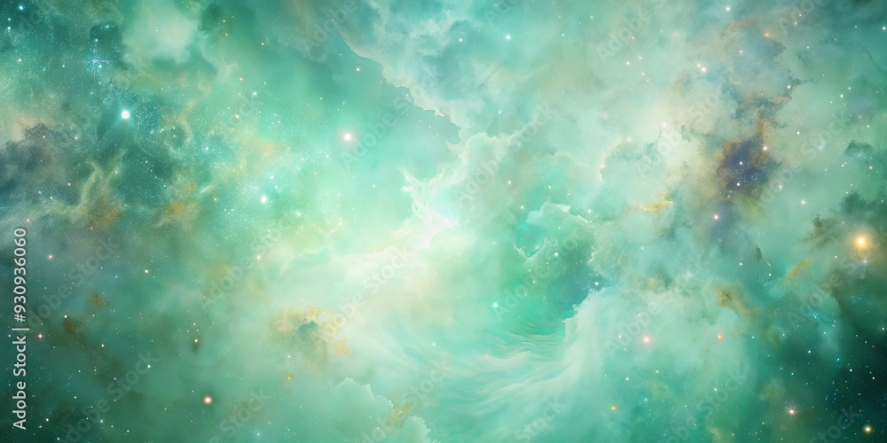 Fototapeta premium Abstract pastel pale green galaxy nebula background, green, pastel, abstract, galaxy, space, universe, stars, starry