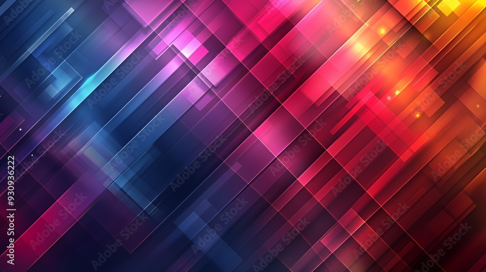 Abstract geometric background with diagonal red, blue, pink and yellow lines and blurred effects. Abstract geometric background with diagonal red, blue, pink and yellow lines and blurred effects.