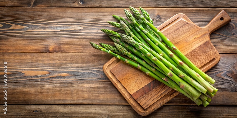 Fresh asparagus spears on a wooden cutting board , green vegetables, healthy, organic, farm-fresh, natural, produce Fresh asparagus spears on a wooden cutting board , green vegetables, healthy, organic, farm-fresh, natural, produce