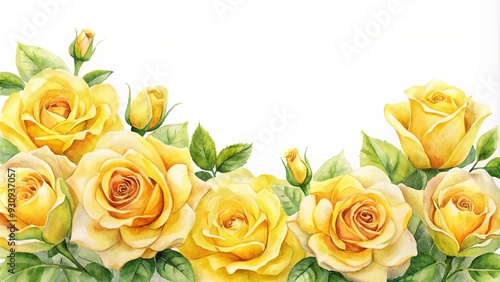 Watercolor painting of elegant yellow roses in an artistic arrangement , watercolor, floral, bouquet, roses, yellow