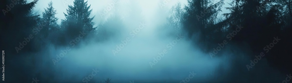 Mysterious fog envelops a serene forest, creating an ethereal atmosphere in this captivating nature landscape. Mysterious fog envelops a serene forest, creating an ethereal atmosphere in this captivating nature landscape.