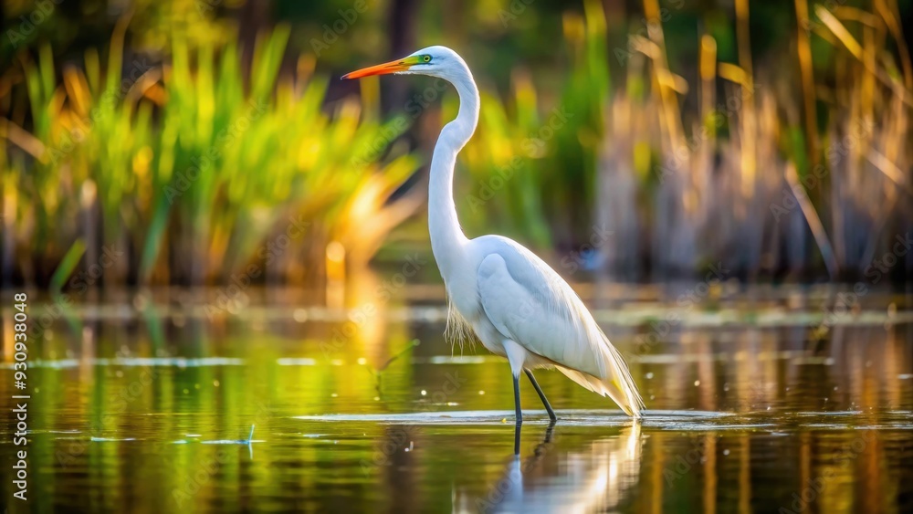 Bird of Egret breed with a long black beak wading in the swamp water, egret, bird, waterfowl, swamp, long beak, wildlife Bird of Egret breed with a long black beak wading in the swamp water, egret, bird, waterfowl, swamp, long beak, wildlife