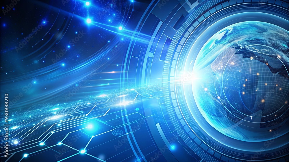 Fototapeta premium Abstract futuristic blue background with shiny technology elements in space , blue, backgrounds, technology, shiny, space