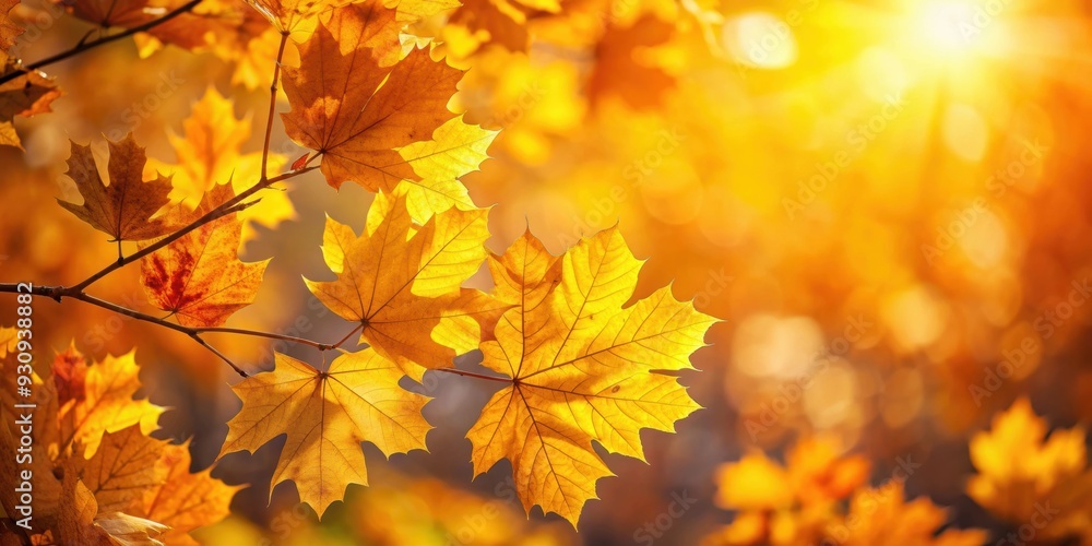 Close-up of vibrant yellow and orange autumn foliage bathed in sunlight , Tranquil, colorful, autumn, leaves, close-up Close-up of vibrant yellow and orange autumn foliage bathed in sunlight , Tranquil, colorful, autumn, leaves, close-up