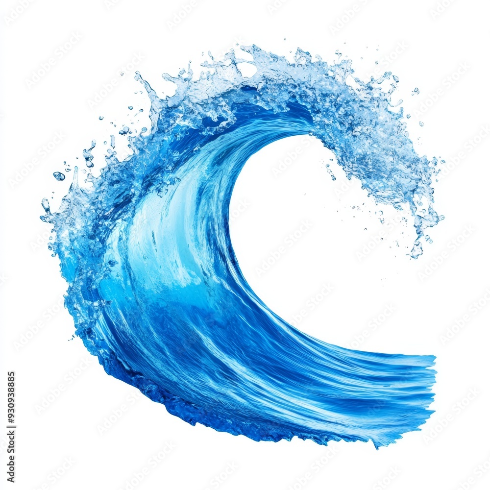 Dynamic Ocean Wave in Vibrant Blues, High Detail Isolated on White Background Dynamic Ocean Wave in Vibrant Blues, High Detail Isolated on White Background