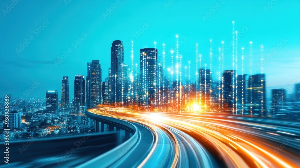 Fototapeta premium Modern Highways and Bridges Connecting Cities Illustrating Infrastructure Growth with Copy Space for Text