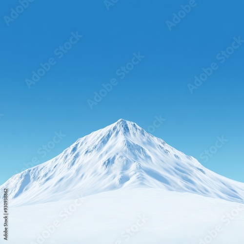 Majestic Snow-Capped Mountain Peak in Vibrant Detail against Clear Blue Sky on White Background