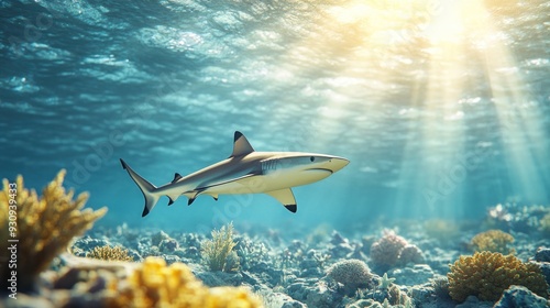 Wallpaper Mural Shark Swimming in Coral Reef Torontodigital.ca